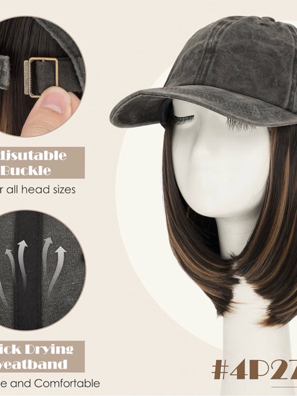 Cap Wigs with Hair Extension Attached for Women